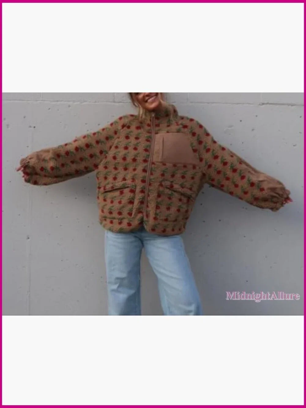 Oversized Faux Fur Sherpa Fleece Jacket Winter Casual Zip Up - Picture 4 of 6